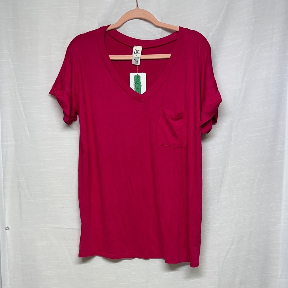 Sew In Love Fuchsia V-Neck Pocket Tee